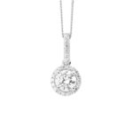 Silver CZ Round Halo Drop Pendant_0