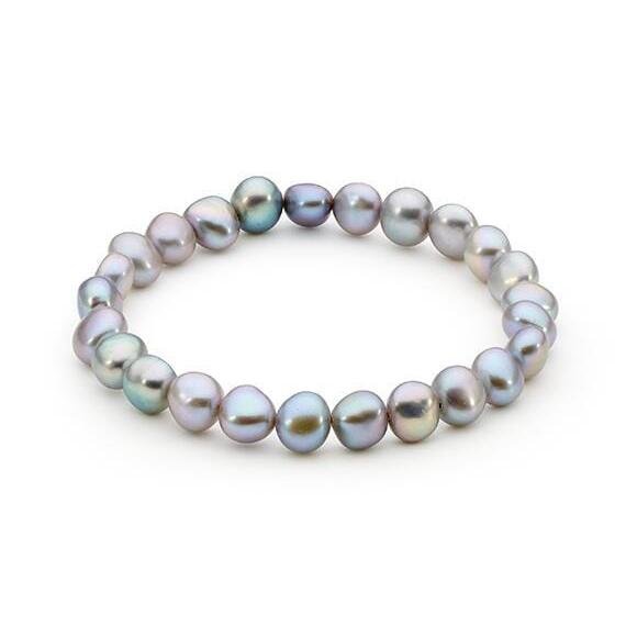 Grey Fresh Water Pearl Elastic Bracelet_0