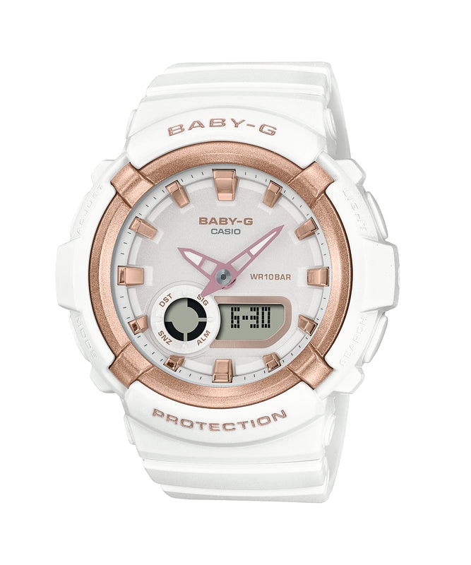 Baby G Analogue White and Rose Gold 100m Water Resistant Knights The Jewellers Online Jewellery Store