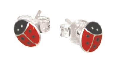 Sterling Silver and Enamel Ladybird Stud Earrings_0