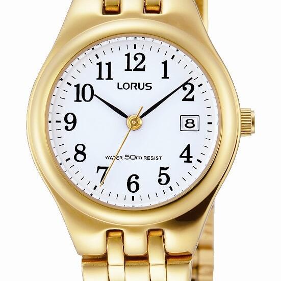 Gold Ladies Lours Full Figure Watch With Date 50mtr_0