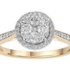 9ct Yellow Gold 0.5ct Diamond Cluster and Shoulder Set Ring_0