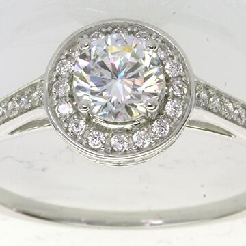 9ct White Gold Cubic Zirconia Halo Ring with Cubic Zirconia Set Shoulders_0