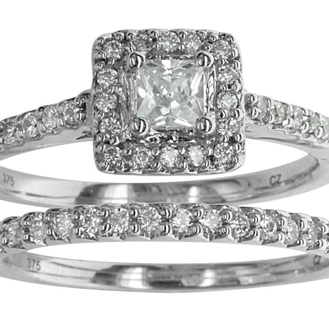 9ct White Gold Cubic Zirconia 2 Ring Set_0