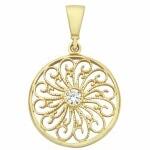 9ct Yellow Gold Cubic Zirconia Swirl Fillagree Pendant_0