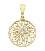 9ct Yellow Gold Cubic Zirconia Swirl Fillagree Pendant_0