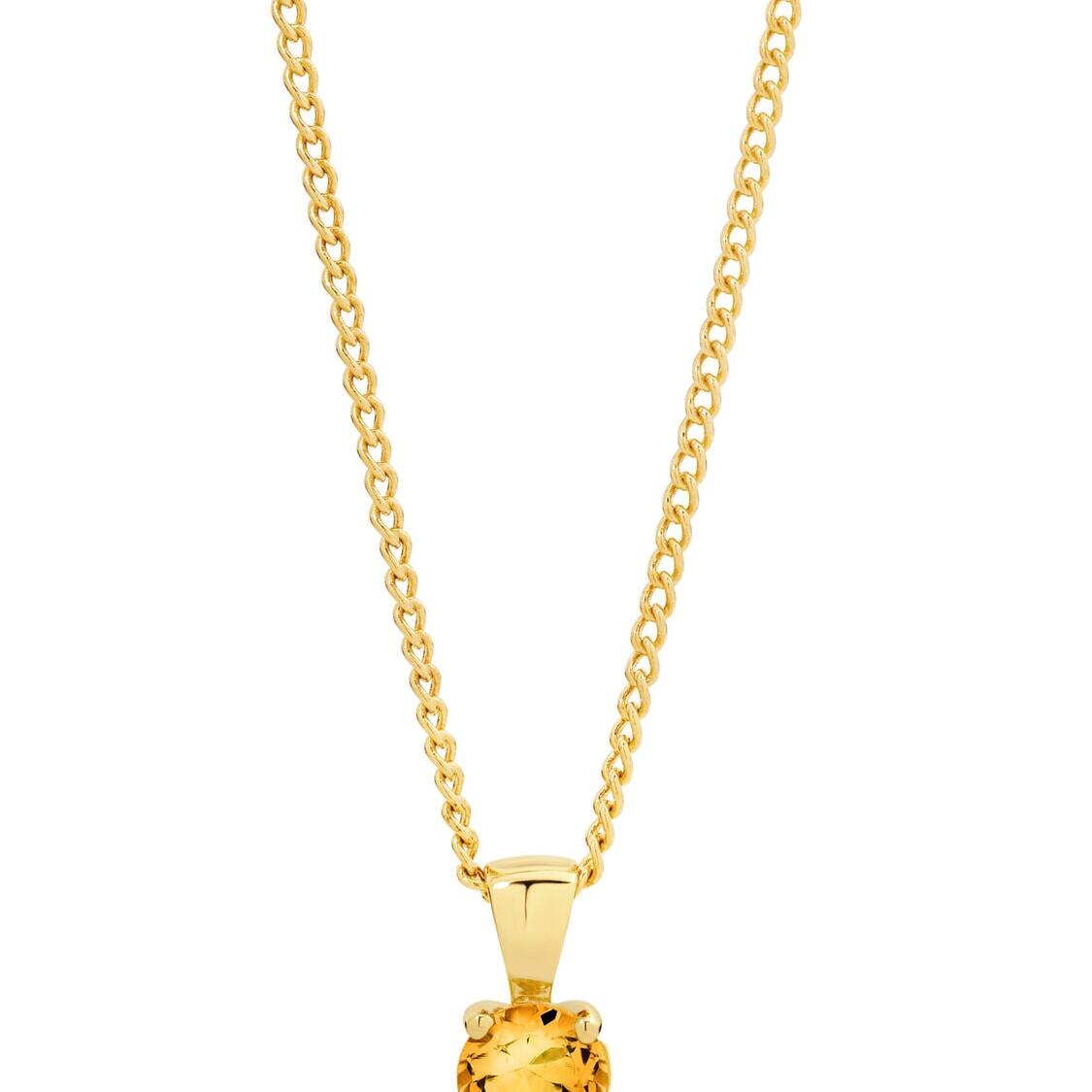 9ct Gold Citrine Pendant & Gold Plated Chain_0