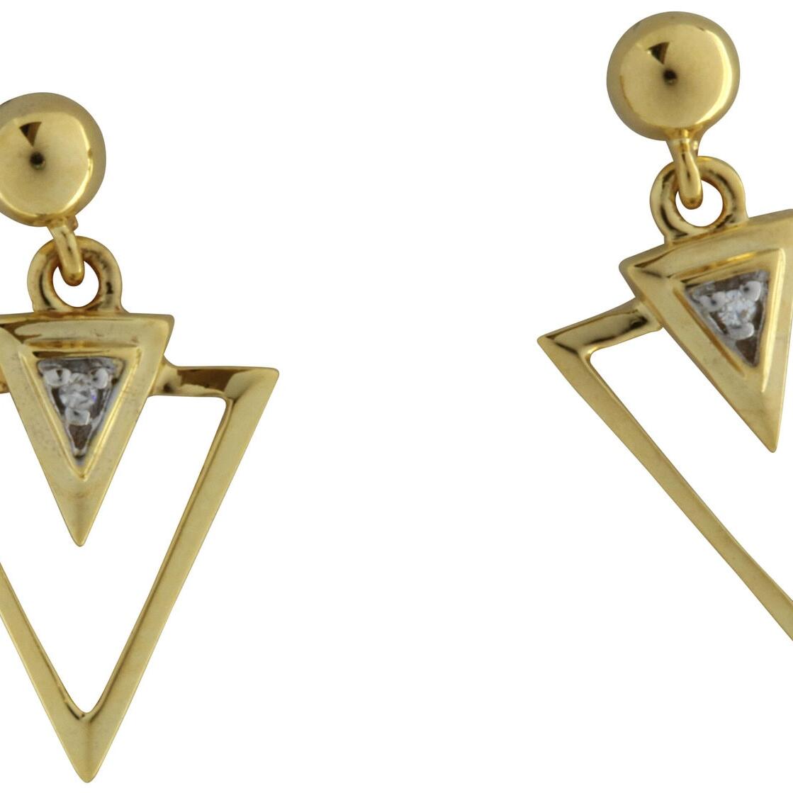 9ct Yellow Gold Diamond Triangle Drop Earrings_0