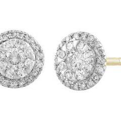 9ct Yellow Gold Cluster Diamond Earrings_0