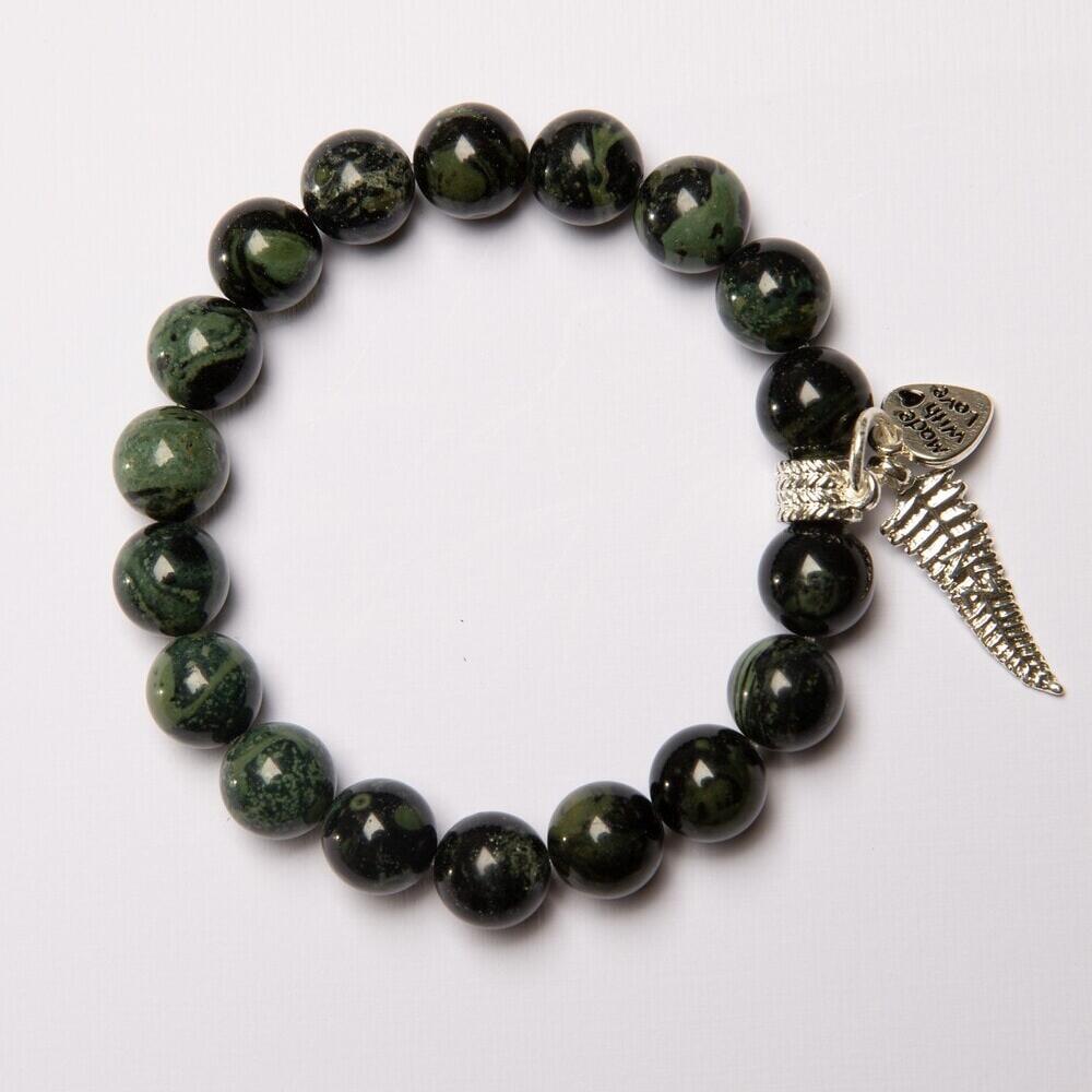 Aroha Greenstone Bracelet with Fern Charm_0