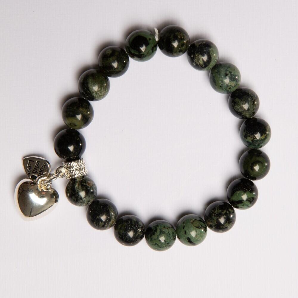 Aroha Greenstone Bracelet with Heart Chrm_0