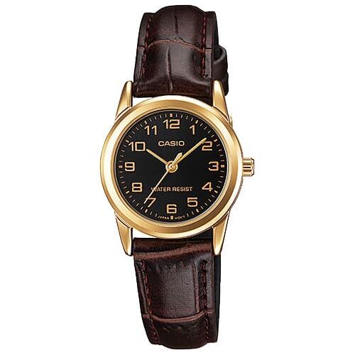 Casio Ladies Gold Analogue Watch Leather Strap_0