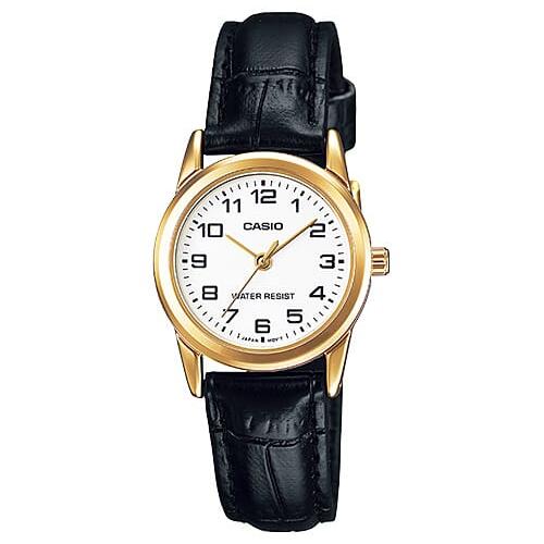 Casio Ladies Gold Analogue Watch Leather Strap_0