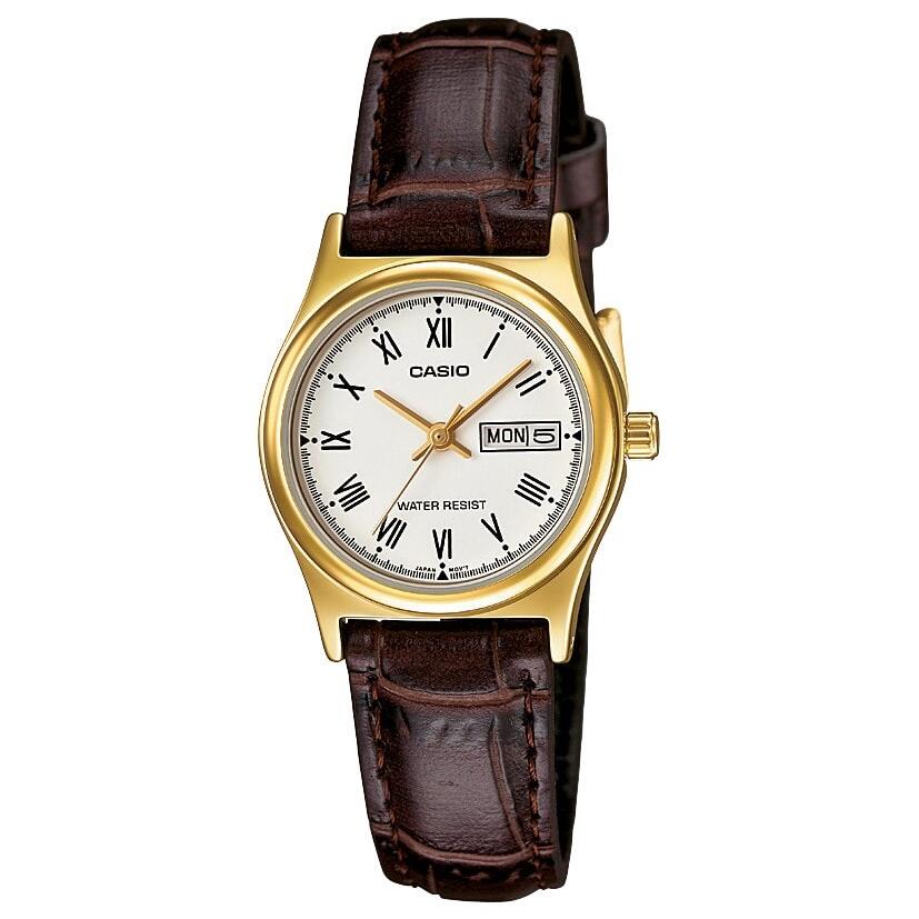 Casio Ladies Gold Analogue Watch with Brown Leather Strap_0