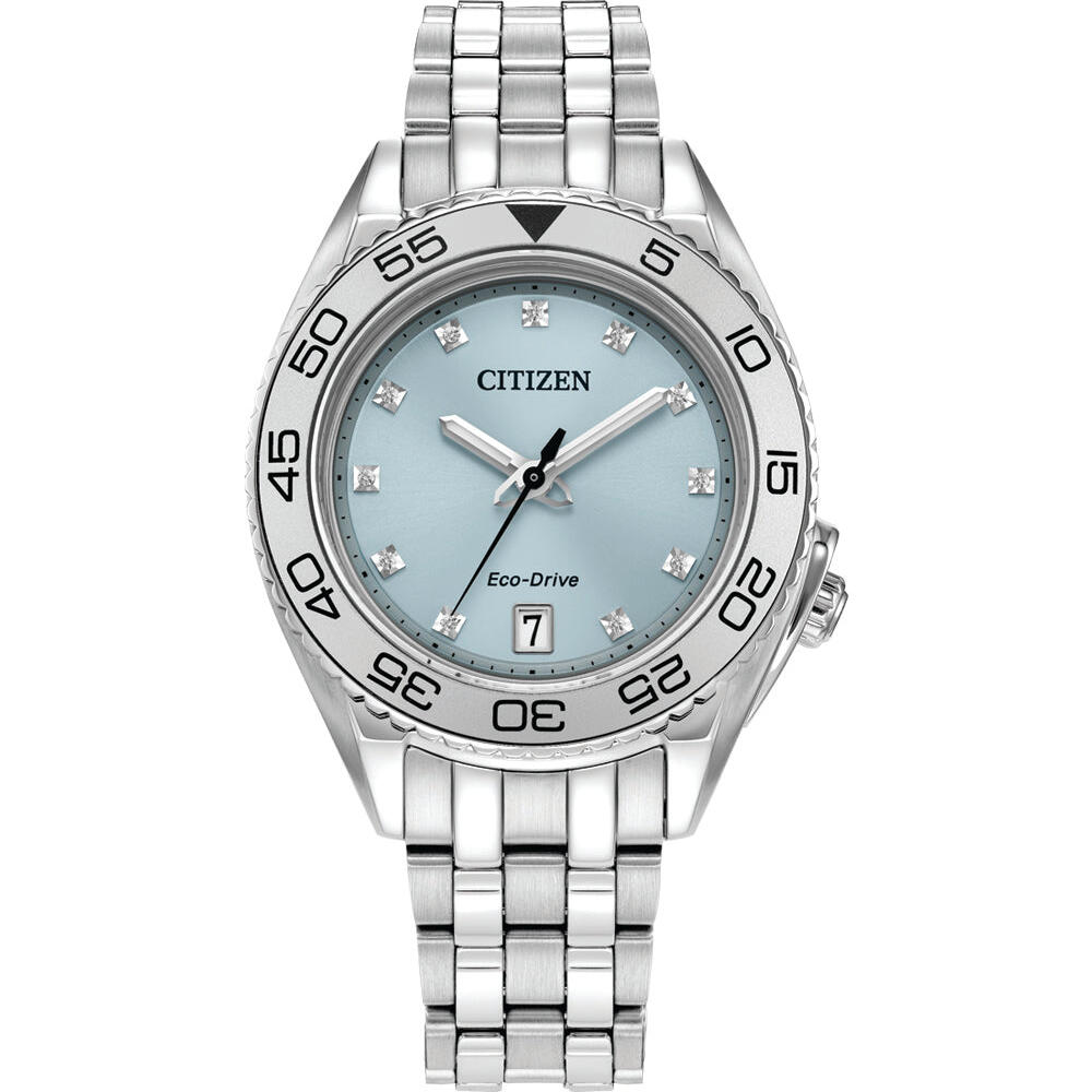 Eco-Drive Ladies Silver Blue Face Analogue_0