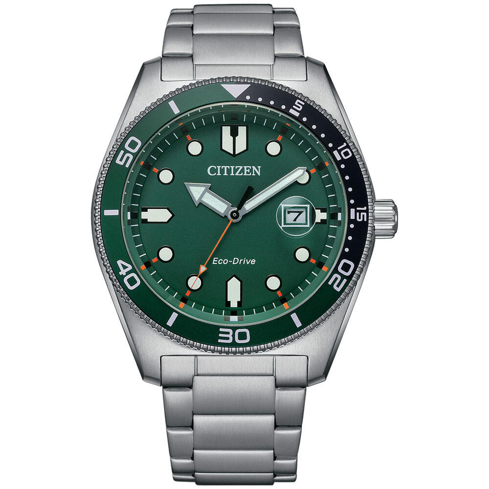 Eco-Drive Gents Silver Watch with Green Dial Watch_0