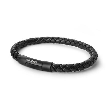 Latitude black leather bracelet 20cm black clasp_0