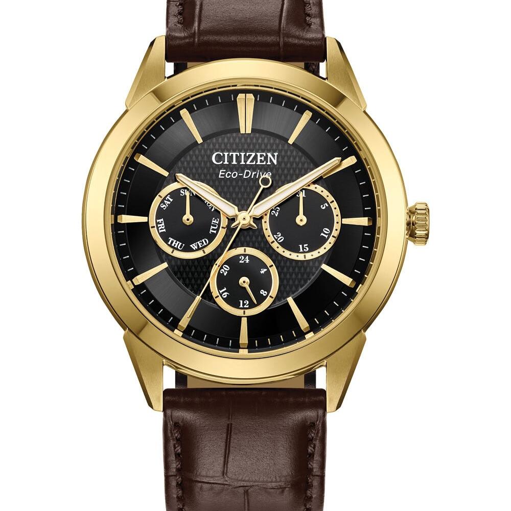 Citizen Gents Eco-Drive Gold Watch Leather Strap_0