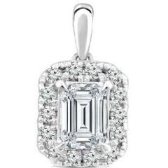 18ct White Gold Emerald Cut Lab Grown Diamond Halo Pendant_0