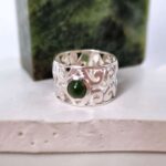 Silver Kour Fillagree Design Greenstone Rub Set Ring Handmade Maree Design_0