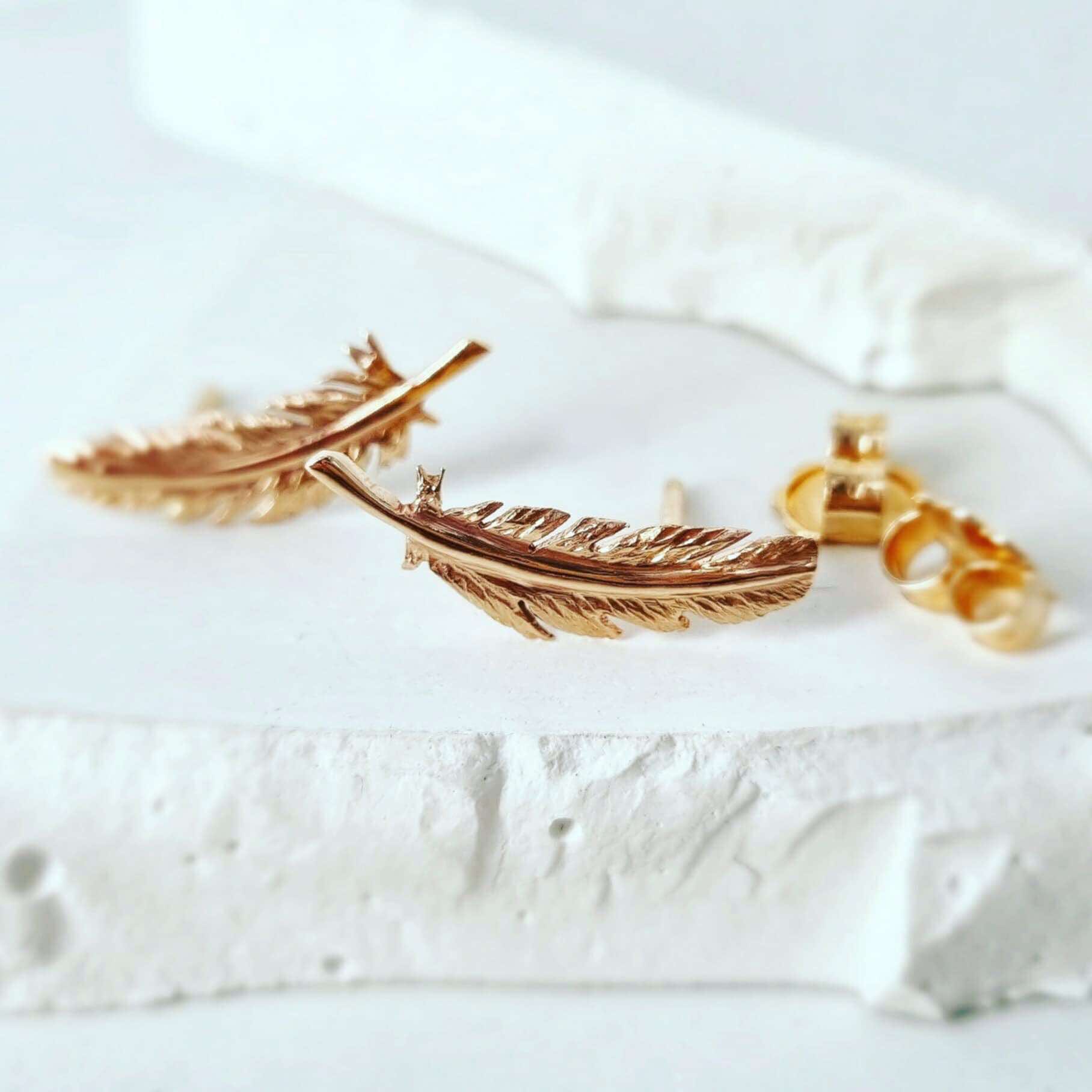 9ct Rose Gold Feather Earrings Handmade Maree Design_0