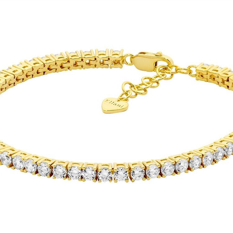 Sterling Silver Gold Plated White Cubic Zirconia Tennis Bracelet with Extention Chain_0