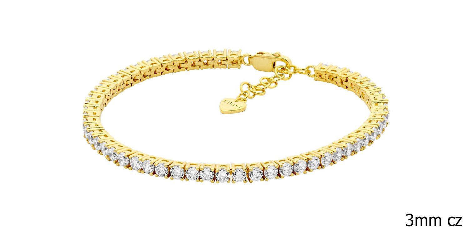 Sterling Silver Gold Plated White Cubic Zirconia Tennis Bracelet with Extention Chain_0