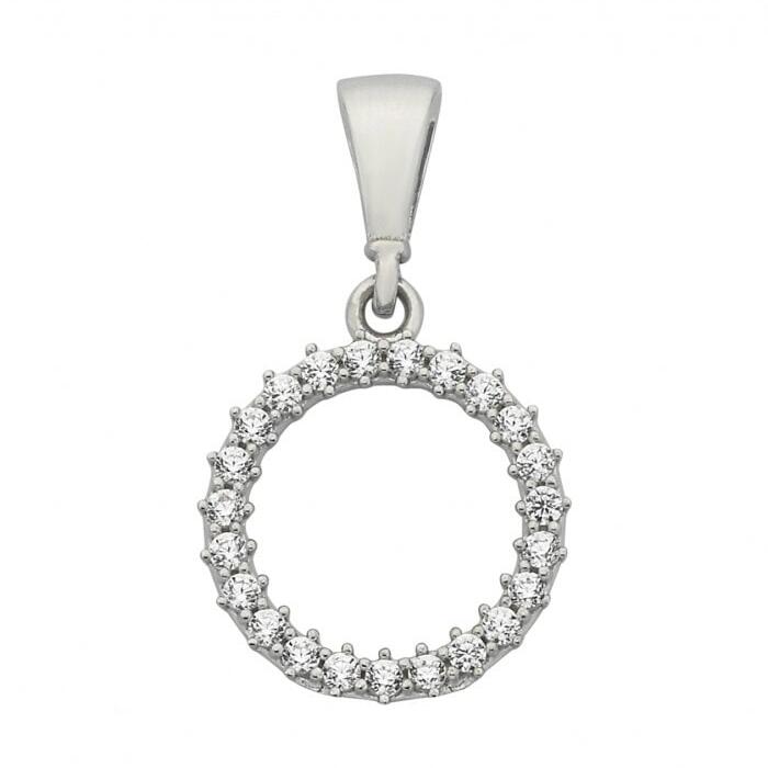 9ct White Gold Medium Circle Pendant CZ_0