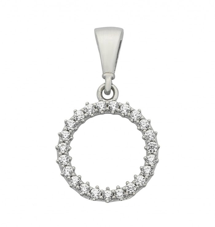 9ct White Gold Medium Circle Pendant CZ_0