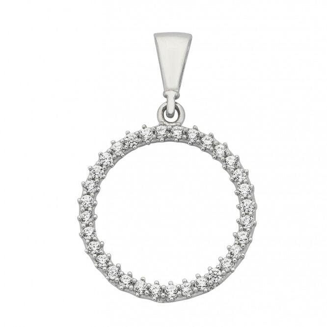 9ct White Gold Large Circle Pendant CZ_0