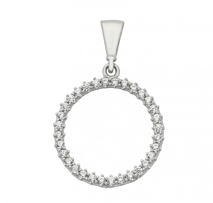 9ct White Gold Large Circle Pendant CZ_0