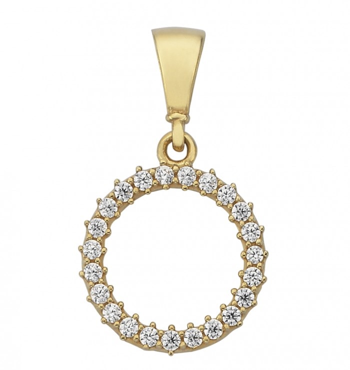 9ct Gold Medium Circle Pendant CZ_0