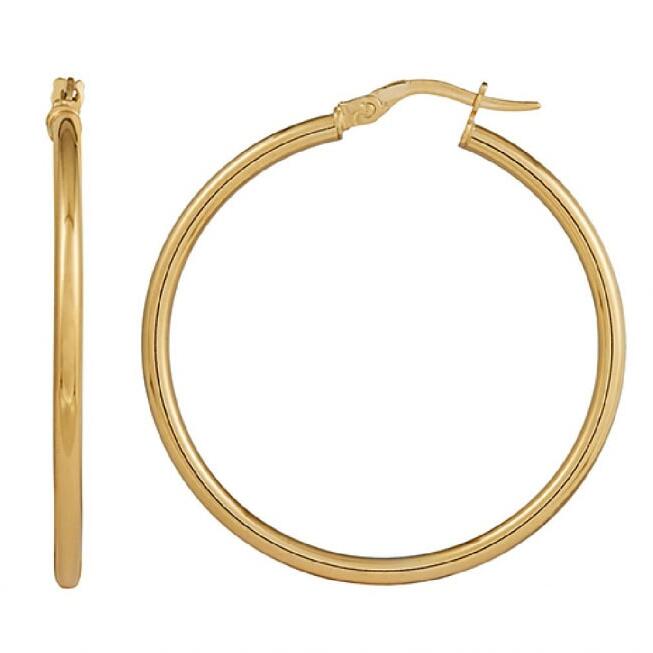 9ct Gold Plain Tube Hoop Earrings 30mm_0