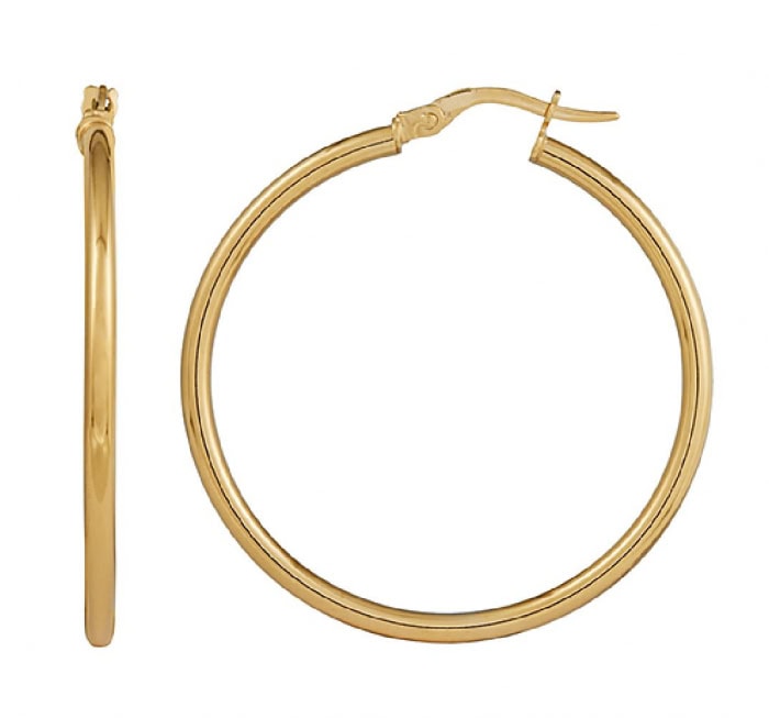 9ct Gold Plain Tube Hoop Earrings 30mm_0