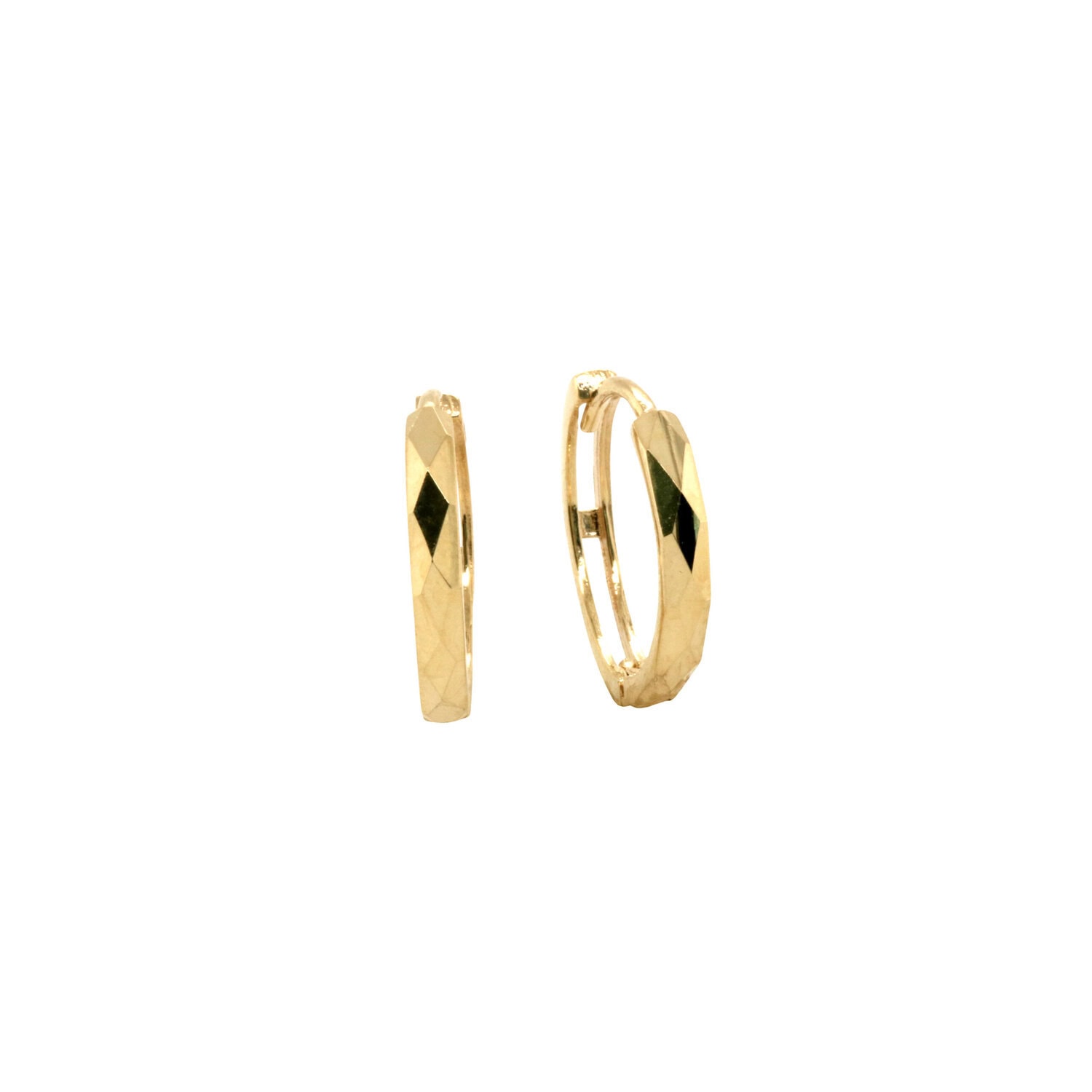 9ct Yellow Gold Faceted Huggies Earrings_0