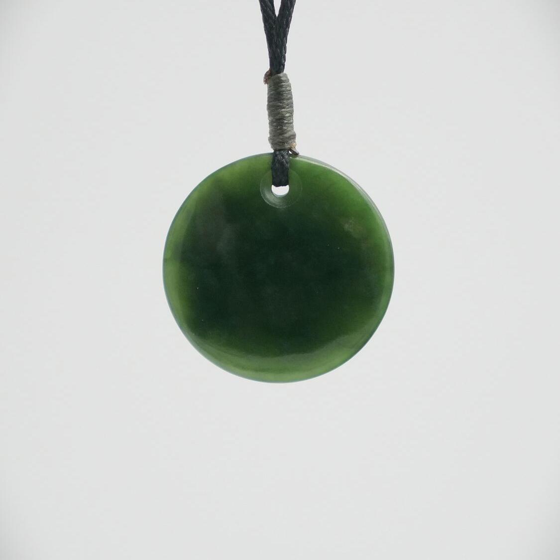 Greenstone Round Disc Pendant on Cord (colour may vary from image)_0