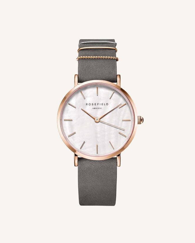 Rosefield Light Grey Leather Analogue Watch_0