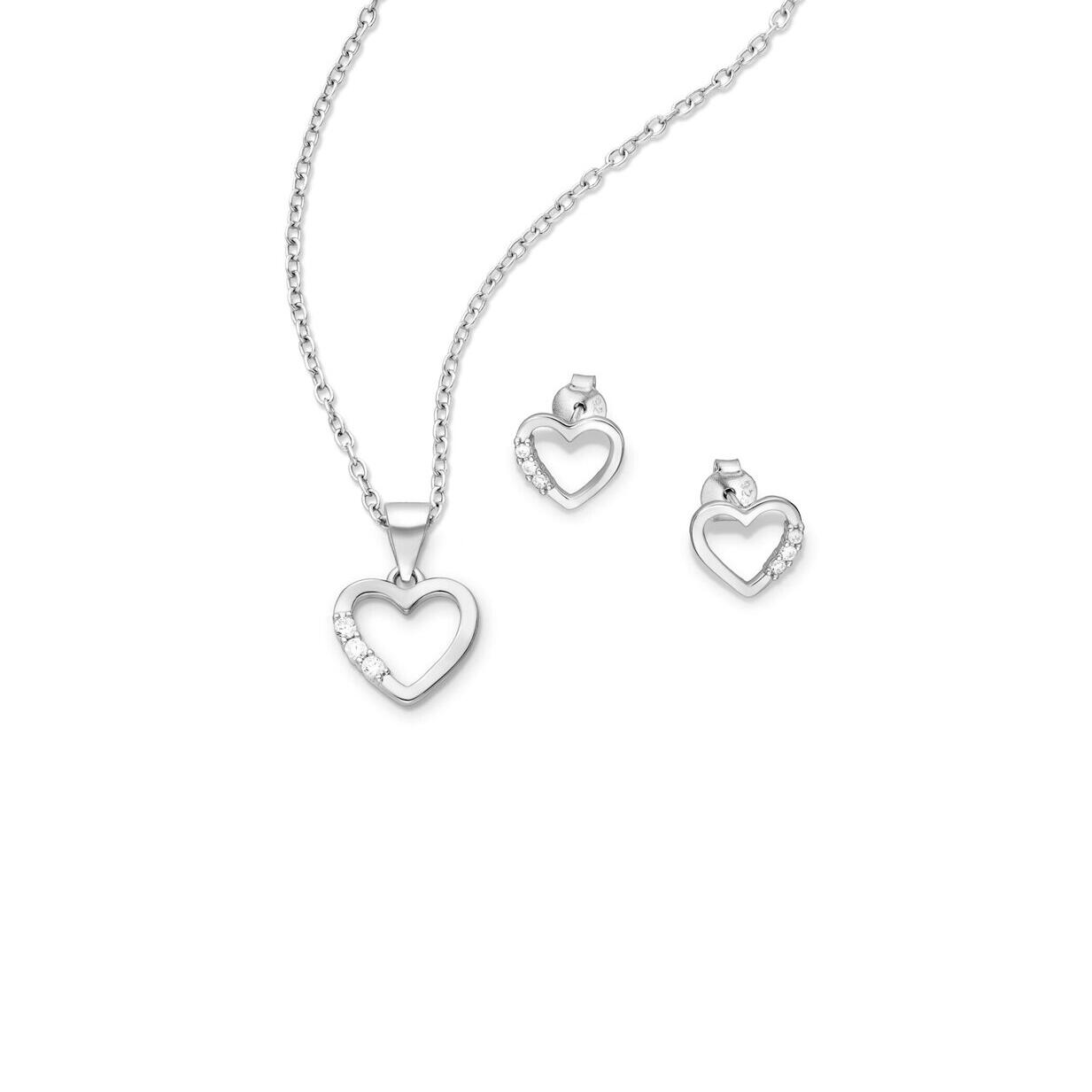 Silver Open heart pendant and earrings set_0