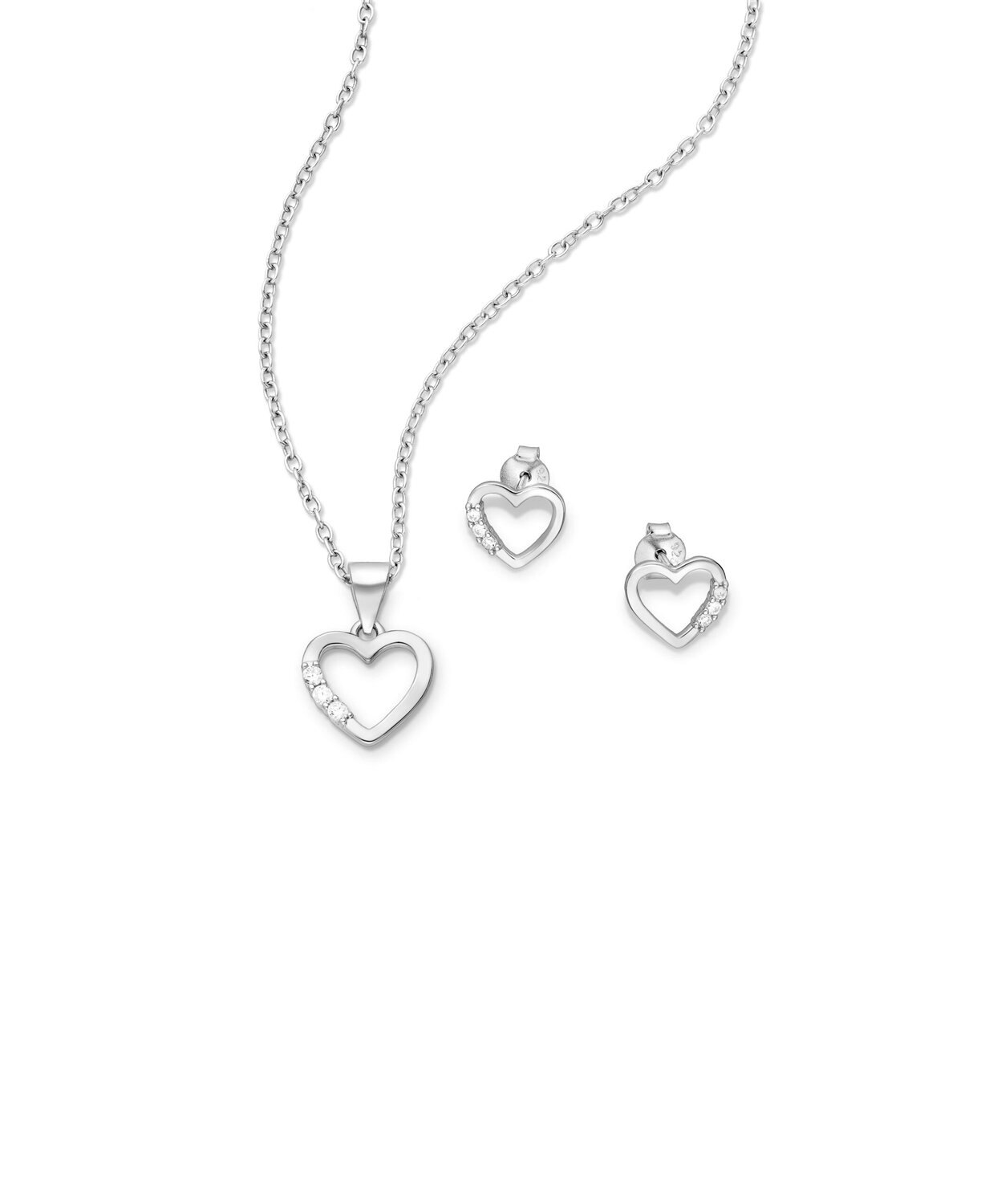 Silver Open heart pendant and earrings set_0