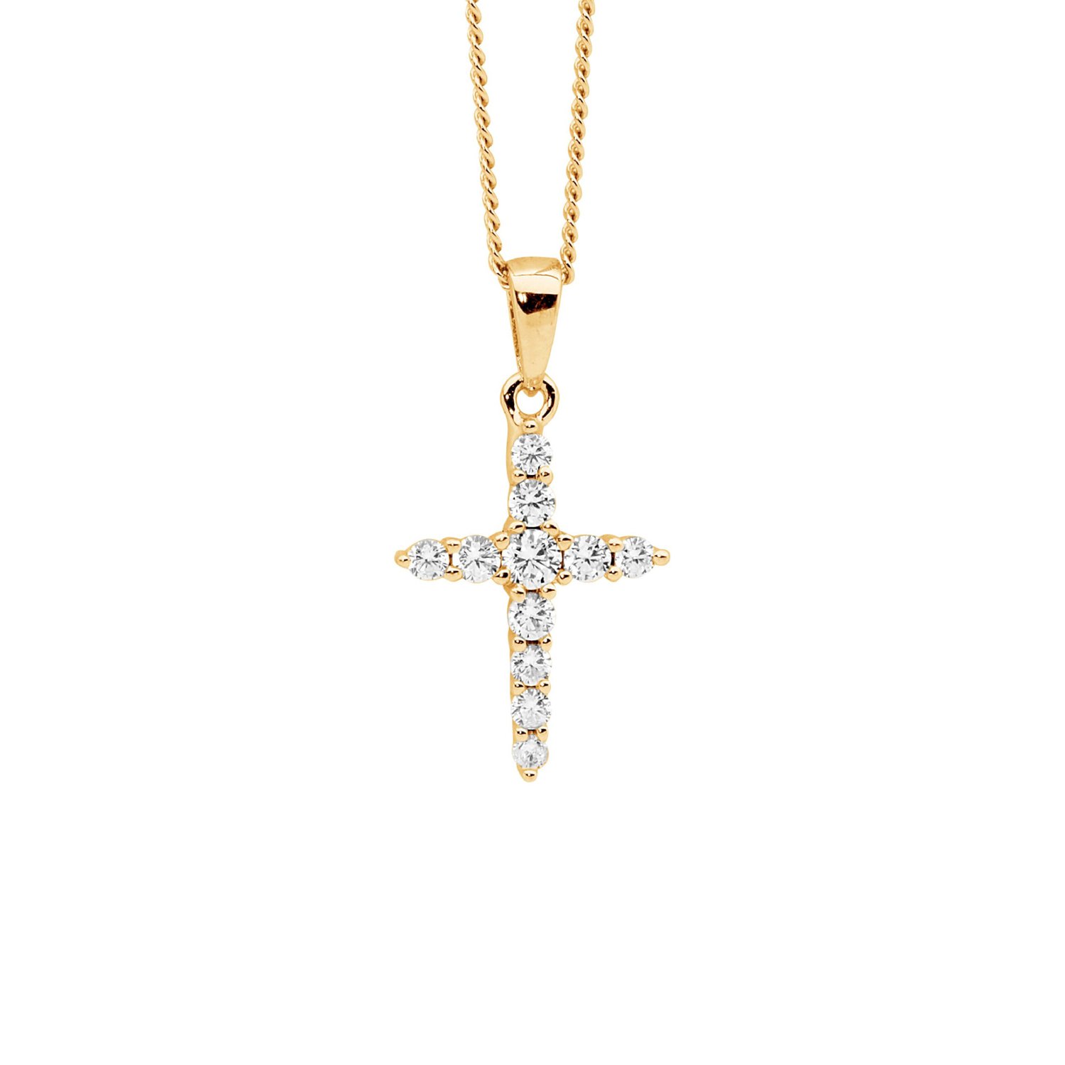 Gold Plated Sterling Silver Cross Necklace CZ_0