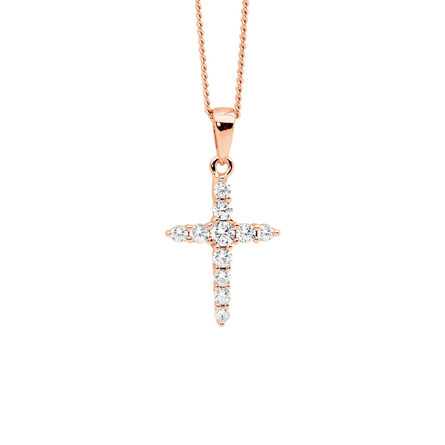 Rose Gold Plated Sterling Silver Cross Necklace CZ_0