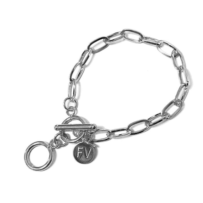 fab vous stainless steel paperclip double ring silver fob bracelet_0