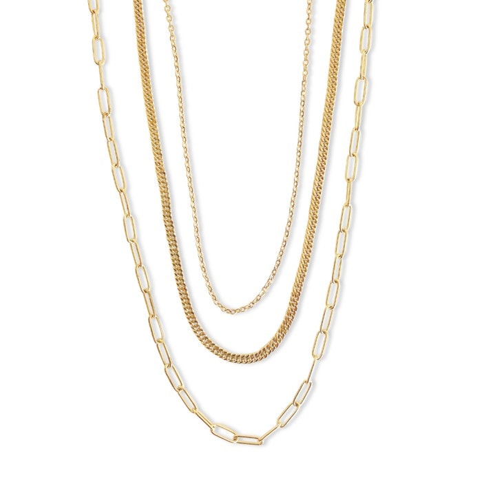 Gold Plated Layered Chain Necklace_0