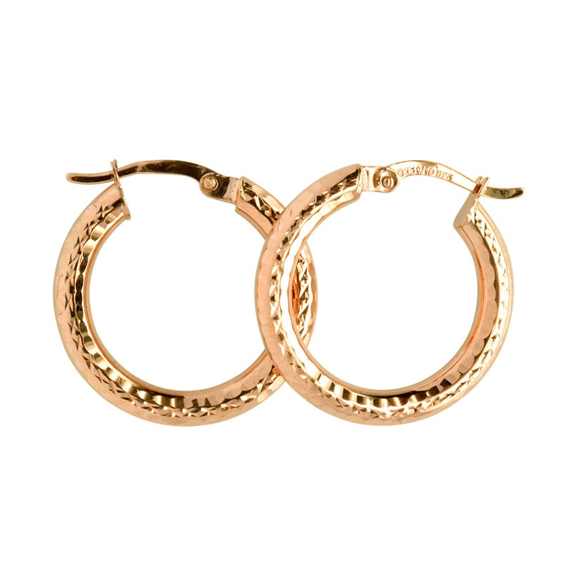 9ct Yellow Gold Silver Fillved Faceted Hoop Earrings_0