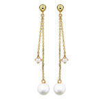 9ct Gold CZ and Pearl Drop Earrings_0