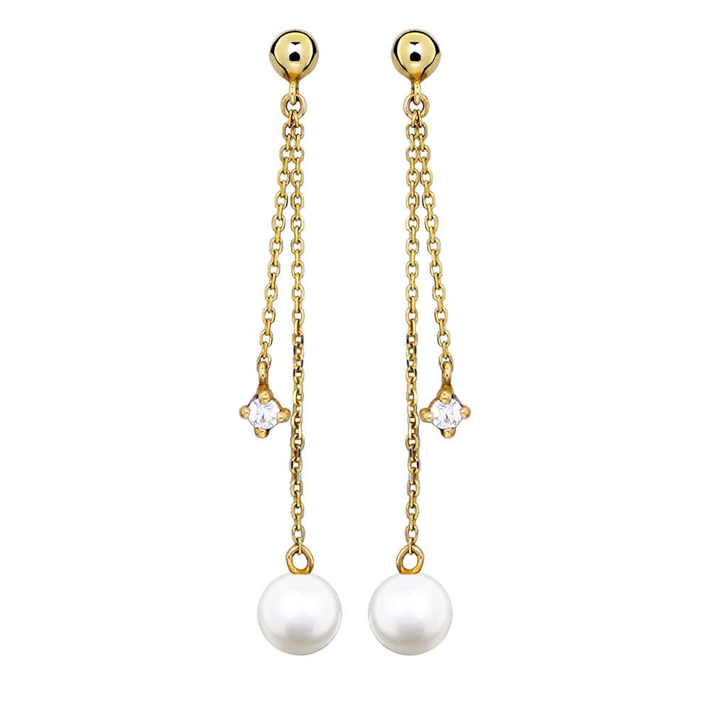 9ct Gold CZ and Pearl Drop Earrings_0