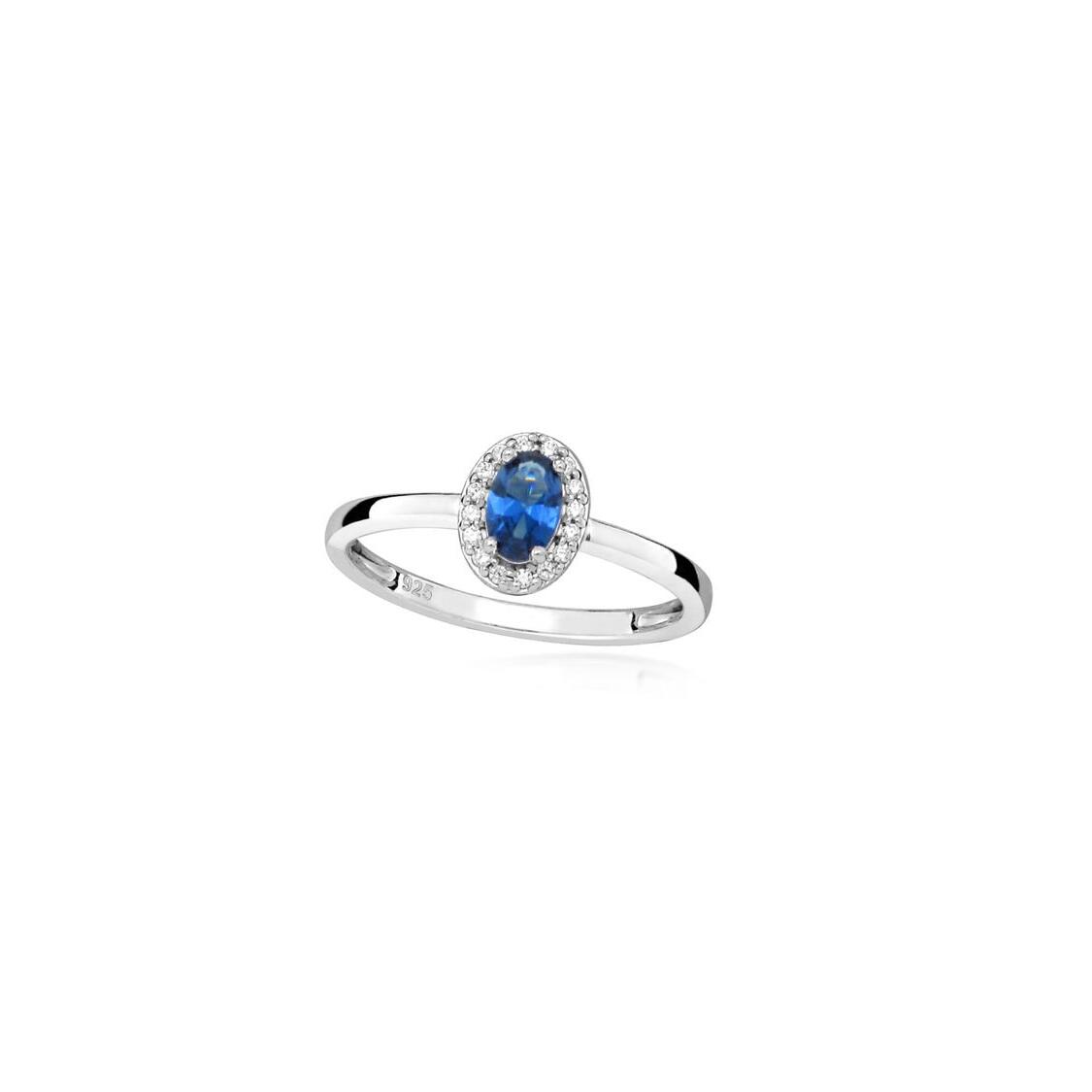 Silver Sapphire and CZ Halo Ring_0