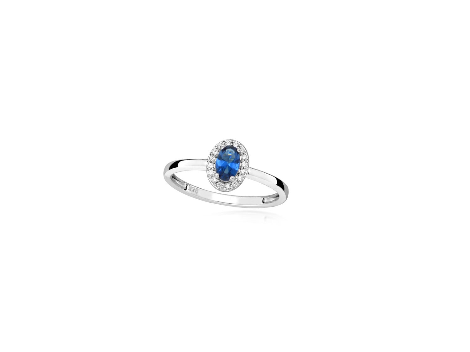 Silver Sapphire and CZ Halo Ring_0