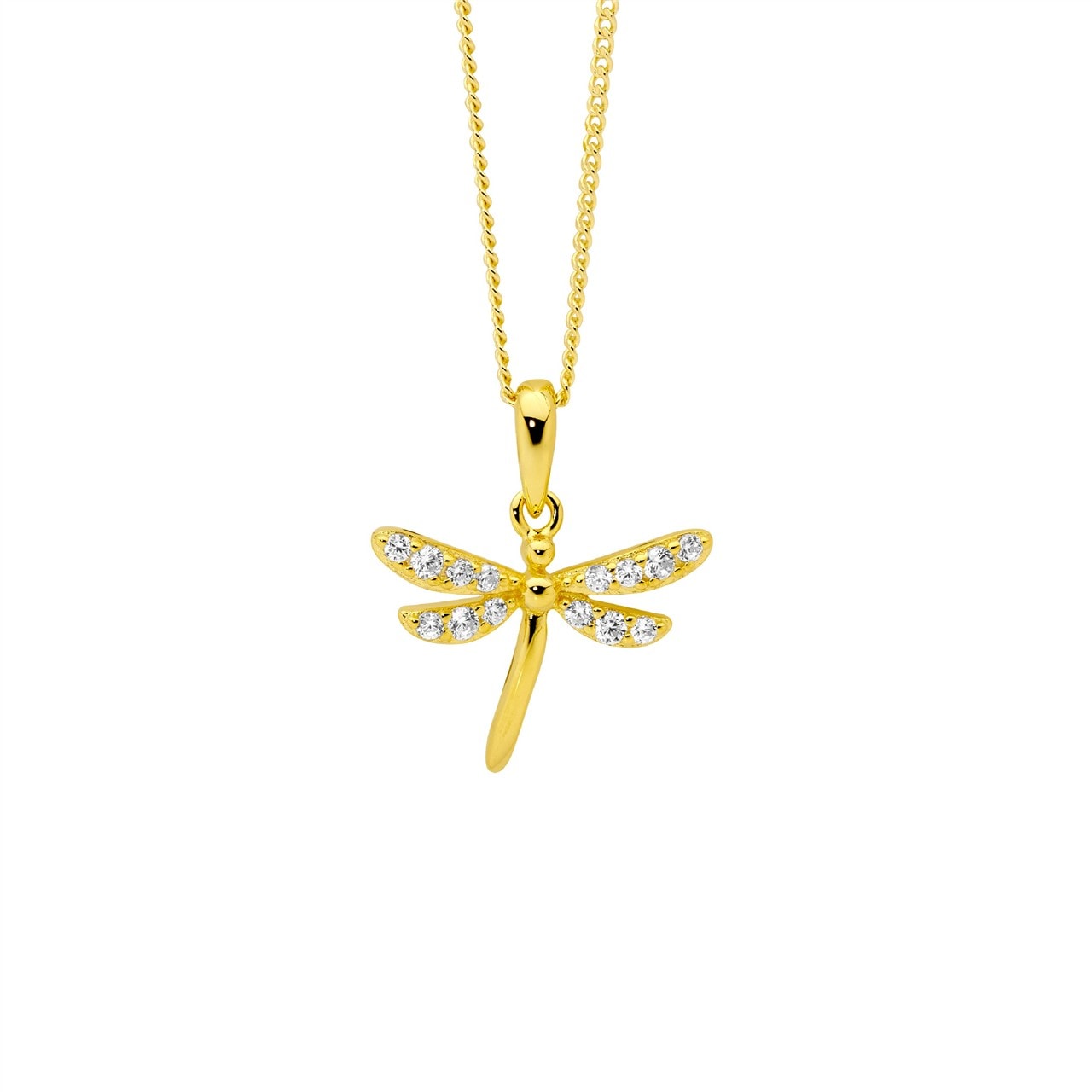 Gold Plated Sterling Silver Dragonfly Necklace CZ_0