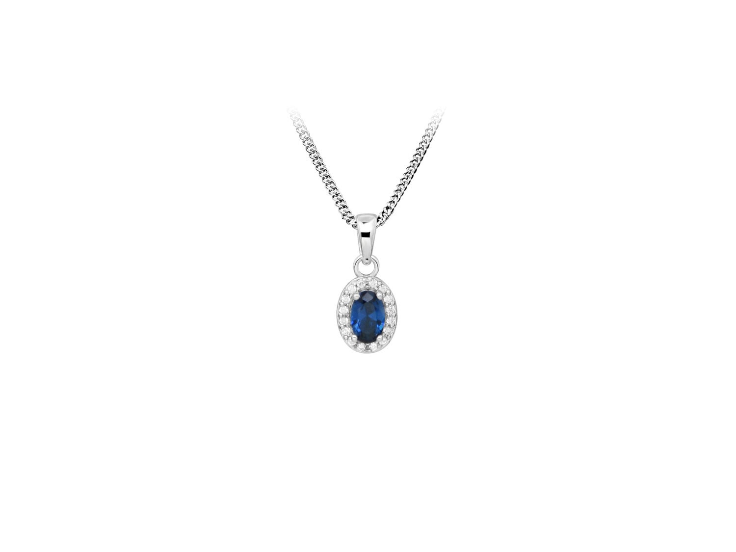 Silver Sapphire and CZ Halo Pendant_0